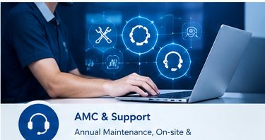 Support engineer working on a laptop